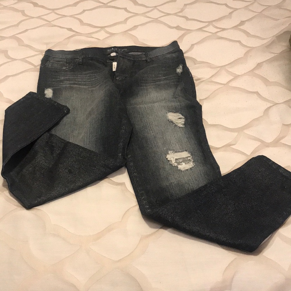 Glitter Jean Leggings Size10 Low Waist